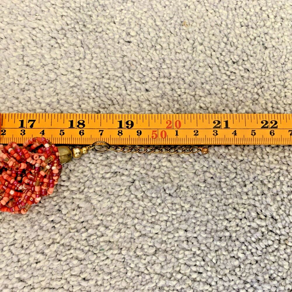 Vintage Multi Strand Seed Bead Necklace Red Orange Coral Torsade Gold Tone - Picture 8 of 8